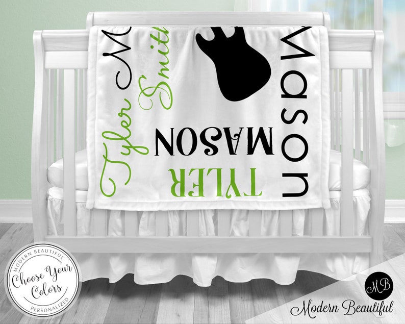 custom name blanket personalized baby gift Baby boy guitar name blanket guitar baby blanket boy or girl music guitar baby gift