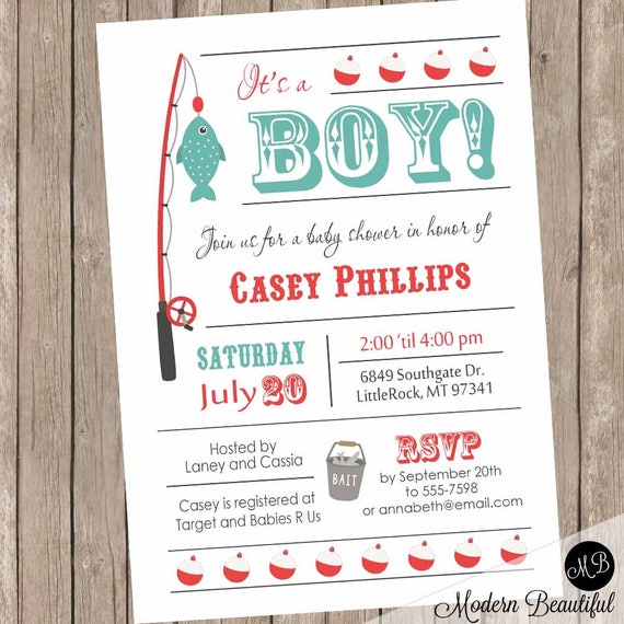 Boy Fishing Baby Shower Invitation, Fishing Pole Invite, Fish It's a Boy  Invite Party Cards, Fishing Theme Boys Baby Shower Invitations 