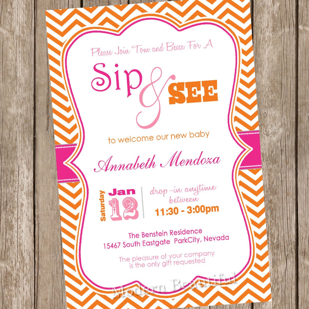 Pink And Orange Baby Shower Invitations 5