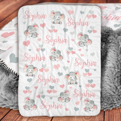 Elephant Personalized Baby Girl Blanket Baby Blanket Name Etsy