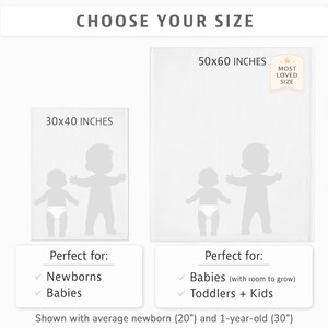 a variety of baby sizes, ranging from newborns to toddlers and kids, with a focus on the 50x60 inches size.