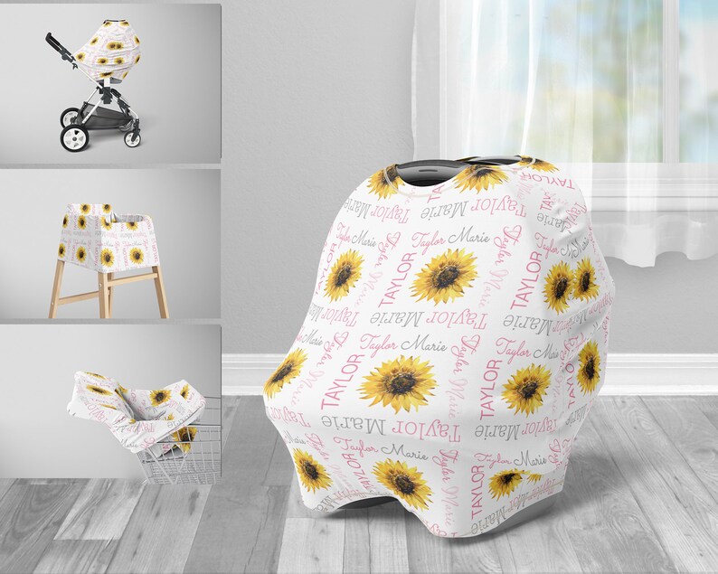 Sunflower Car Seat Canopy Cover Girl Custom Sunflower Baby Etsy