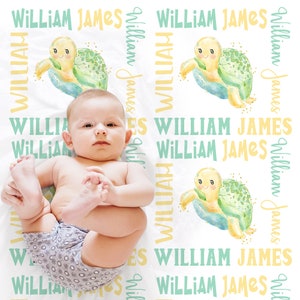 Personalized turtle baby blanket sea turtle gift custom name swaddle under the sea gift ocean newborn custom name blanket - choose colors