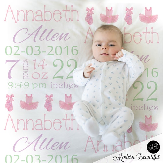 Ballerina baby girl blanket, girl ballet birth stats personalized baby blanket, girl tutu baby blanket, baby shower gift, tutu baby gift Il_570xn