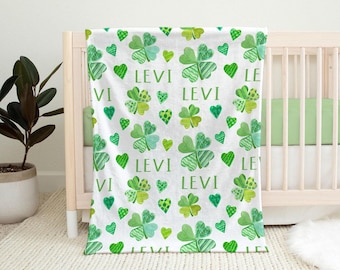 Shamrock Baby Blanket, Personalized Clover Name (Newborn to Toddler)