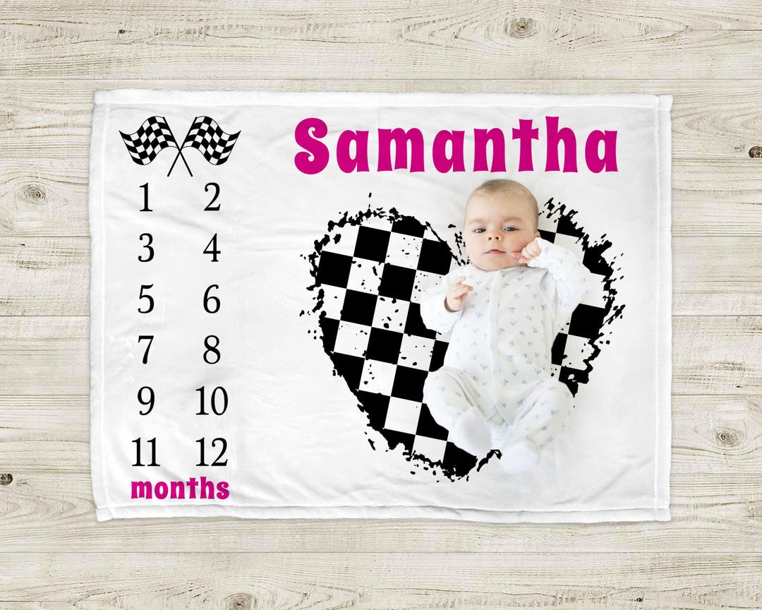 Personalized Girl Racing Baby Milestone Blanket: Race Checkered Flag ...