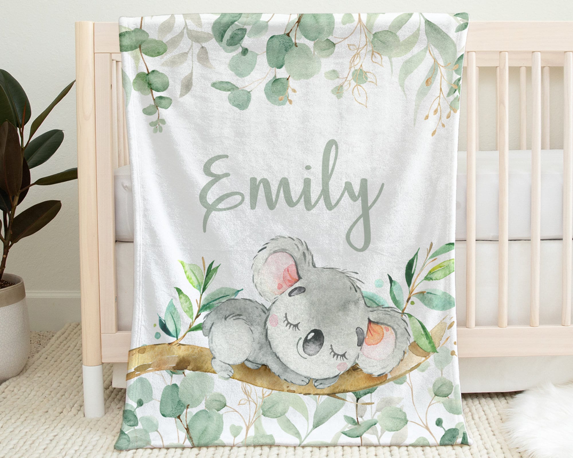 Koala Baby Blanket With Eucalyptus Leaves Newborn Swaddle Blanket