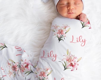 Manta de bebé personalizada con diseño de lirio, jersey floral, regalo para baby shower, manta de bebé con lirio, jersey floral, monograma personalizado