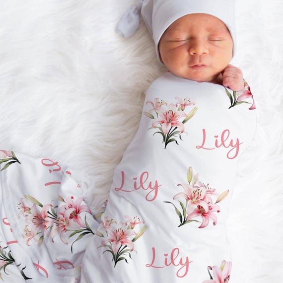 Personalized lily swaddle blanket floral jersey baby blanket newborn lily baby shower gift flower jersey swaddle customized monogram