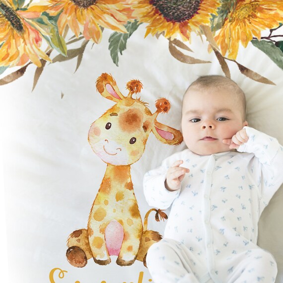 Baby Boy Giraffe Custom Name Blanket, Boy Baby Name Monogram