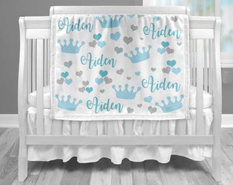 Personalized Prince Baby Blanket: Soft Fleece with Crown Design - Blue