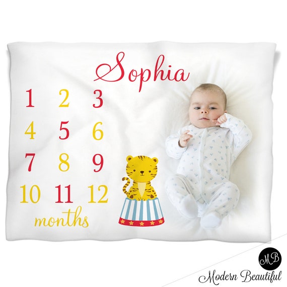 Girl circus monthly milestone baby blanket- carnival personalized baby gift- baby blanket- monthly milestone baby blanket- baby girl growth- Il_570xn