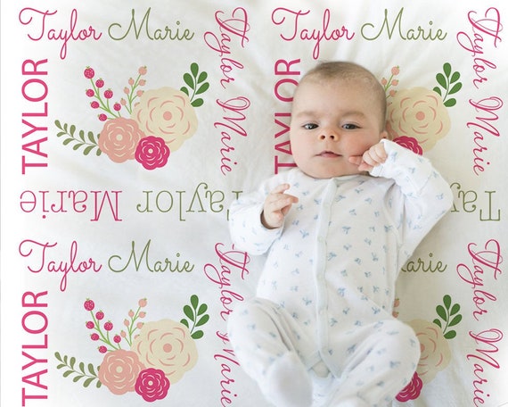 floral personalized baby blanket