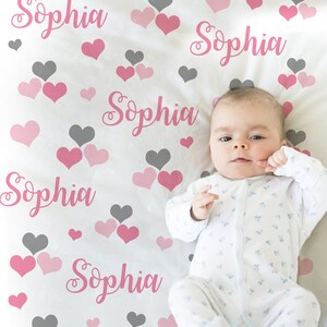Hearts baby swaddle blanket, girl heart blanket, personalized heart baby gift, blanket, heart newborn name blanket in any colors