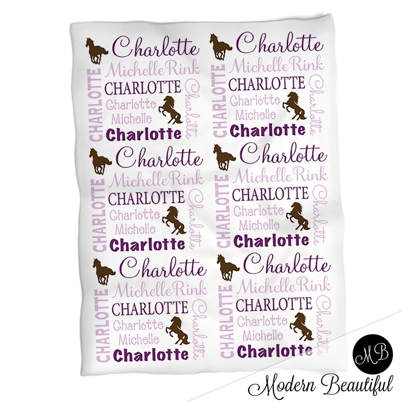 Baby girl horse blanket wild horses blanket choose colors personalized horse baby gift horse baby blanket personalized horse blanket