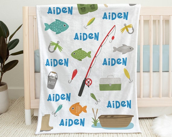 Newborn Fishing Baby Boy Blanket, Fishing Boat and Pole