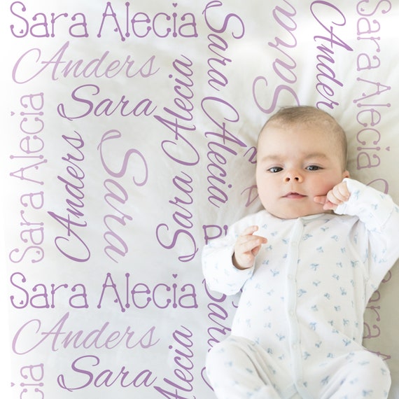 Baby Girl Name Only Blanket Purple and Gray Repeating Name