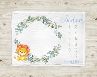 Lion Baby Milestone Blanket: Personalized Safari Growth Tracker