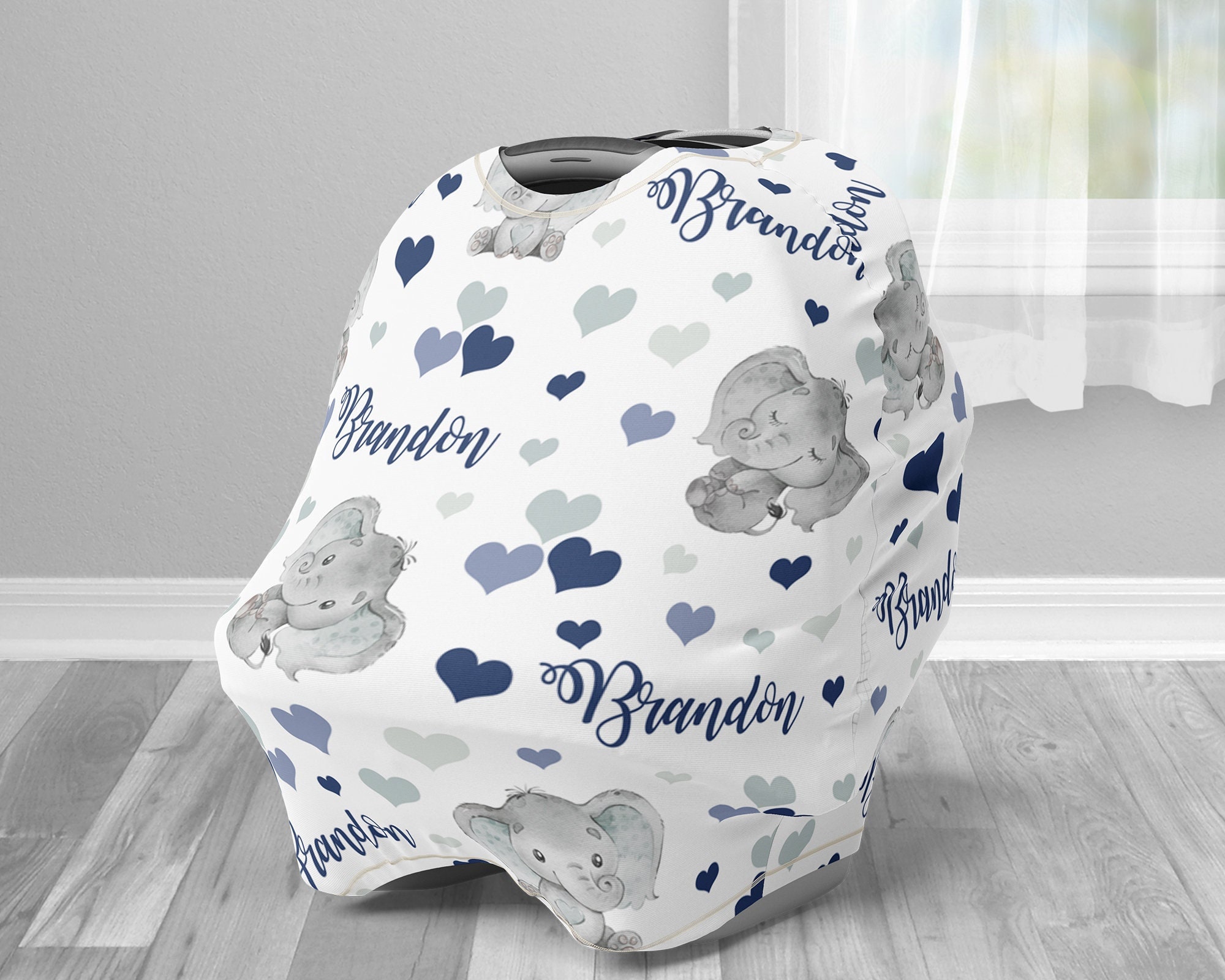 Baby Boy Elephant Personalized Baby Name Infant Seat Cover Infant Car Seat Cover Navy Elephant Car Carrier Canopy Boy Nursing Privacy Etsy