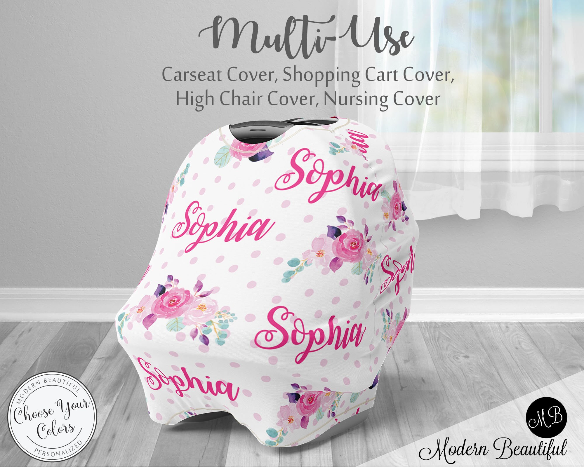 Chic Floral Baby Car Seat Cover Girl Floral Custom Newborn Etsy