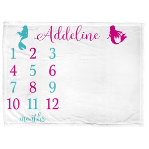 Mermaid milestone blanket, personalized monthly growth blanket, baby girl mermaid gift with name
