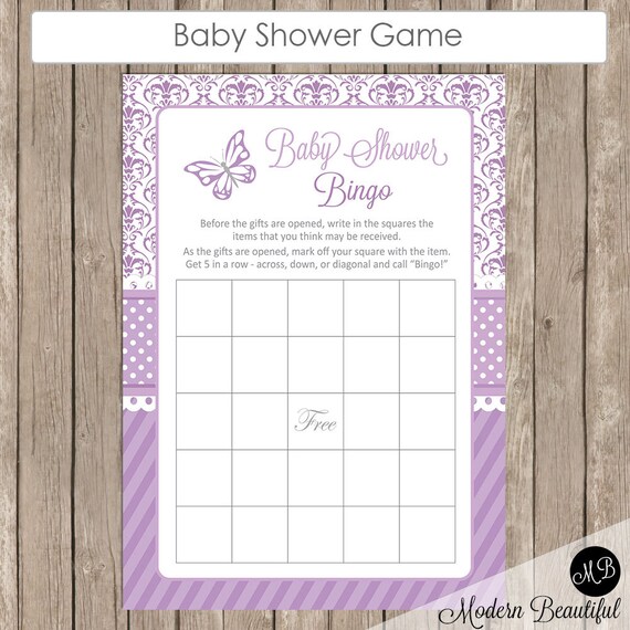 Baby Shower Bingo Butterfly Theme Baby Shower Bingo Game