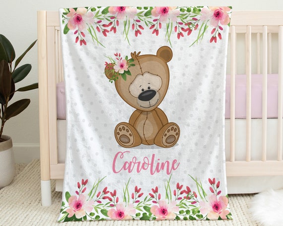 Buy Teddy Bear Blanket Girl Baby Pretty Floral Bear Name Blanket