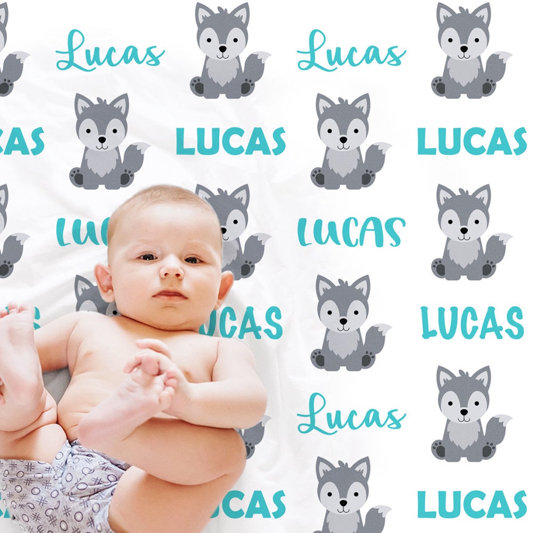 Wolf Baby Name Blanket, Baby Wolf Personalized Blanket, Newborn Wolves