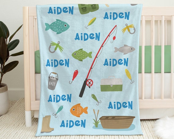Jolie couverture de bébé poisson, couverture de pêche avec nom