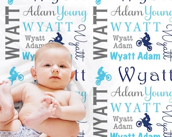 Manta de bebé de motocross, manta de muselina de moto de cross, manta de moto para niño, manta personalizada con nombre de moto de cross, regalo de bebé de motocross