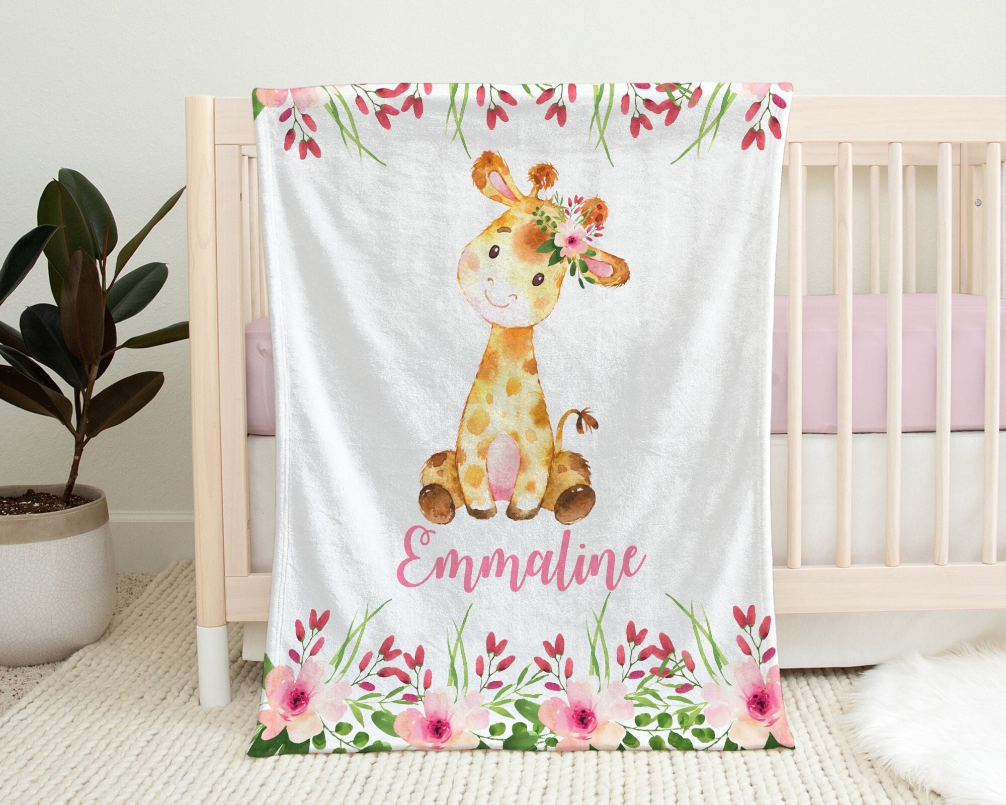 Floral Giraffe Baby Blanket Newborn Girl Giraffe Blanket With