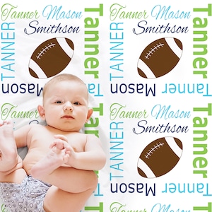 Football personalized baby blanket, newborn sports team blanket with name, baby boy or girl football gift, football swaddle (CHOOSE COLORS)