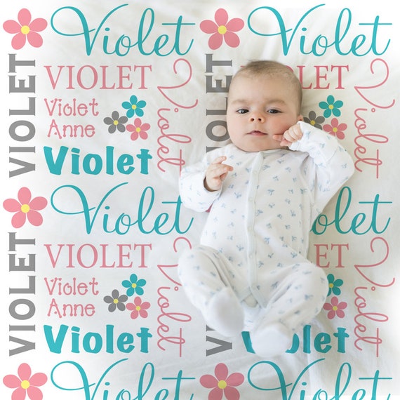 Flower Name Blanket In Pink Aqua And Gray For Baby Girl Personalized Baby Gift Blanket Baby Blanket Personalized Blanket Choose Colors By Modern Beautiful Catch My Party