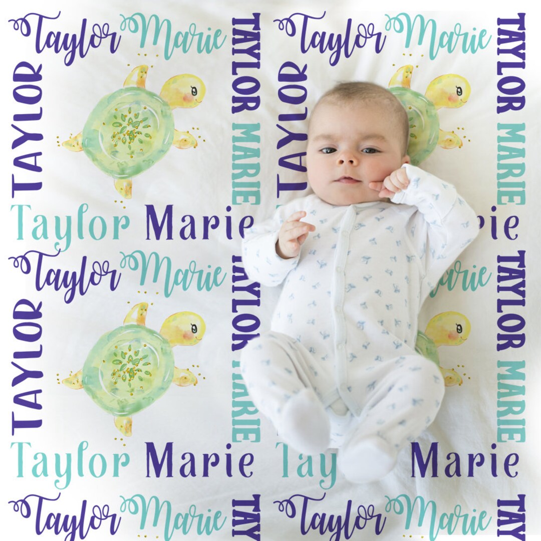 Sea Turtle Baby Girl Blanket, Turtle Personalized Under the Sea Name