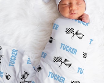 Race Flag Swaddle Blanket for Baby Boy, Racing Checkered Flag baby gift, choose colors