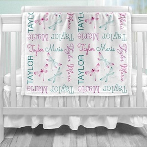 Personalized Dragonfly Baby Blanket: Newbon Baby Name Swaddle for Girl