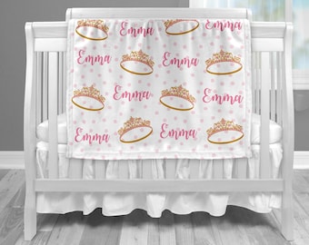 Personalized Princess Baby Blanket Girl Tiara Crown Custom Baby Gift With Name For Newborn Princess Baby Shower Gift