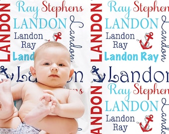Personalized Anchor Baby Blanket Nautical Custom Name Gift Newborn to Toddler