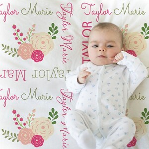 Chic flower baby blanket, baby girl personalized baby gift, floral blanket, baby blanket, personalized blanket, flower gift, choose colors