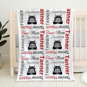 Personalized Big Rig Baby Blanket: Trucker Newborn Name Swaddle image 2
