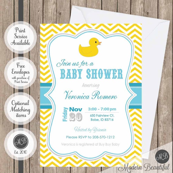 Rubber Ducky Baby Shower Invitation Duck Yellow And Blue Chevron Printable Duck1