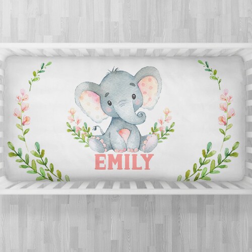 Personalized Pink Elephant Fitted Crib Sheet With Girl Name Etsy
