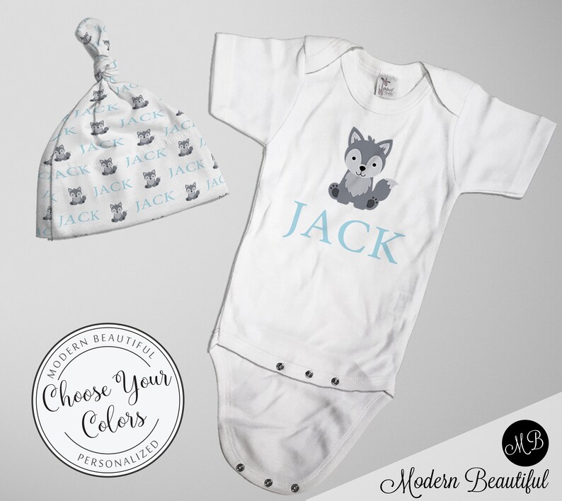 Wolf Baby Boy Blanket in Blue and Gray Wolf Personalized Baby Etsy