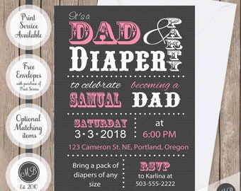 Dad diaper baby shower invitation, guy baby shower, diapers for dad, diaper shower invitation, daddy shower invite, mens baby shower cards