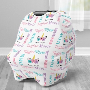 Unicorn carseat cover, unicorn baby infant seat canopy cover, girl unicorn, infant car seat cover, personalized, nursing privacy cover