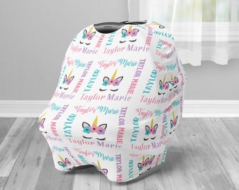 Unicorn infant seat cover, unicorn baby carseat canopy cover, girl unicorn, infant car seat cover, personalized, nursing privacy cover