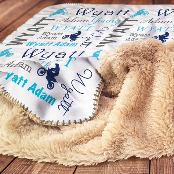 Sherpa motocross baby blanket, personalized dirt bike name gift