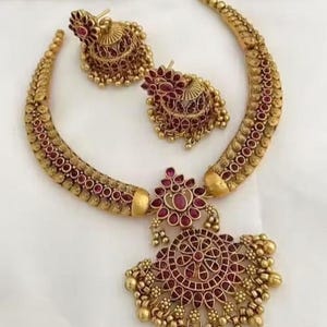 Indian Wedding Necklace Set, Gold Plated Necklace set with earrings, /Jhumki /Jeweliry Choker Necklace /Choker Set/Indian Jewelry Set