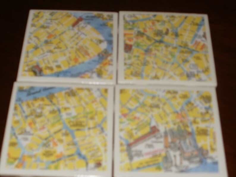 Map Coasters Venice Map Coasters...Set of 4...For Drinks and Candles...Full Cork Bottoms NOT Felt image 2