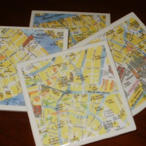 Map Coasters Venice Map Coasters...Set of 4...For Drinks and Candles...Full Cork Bottoms NOT Felt image 1